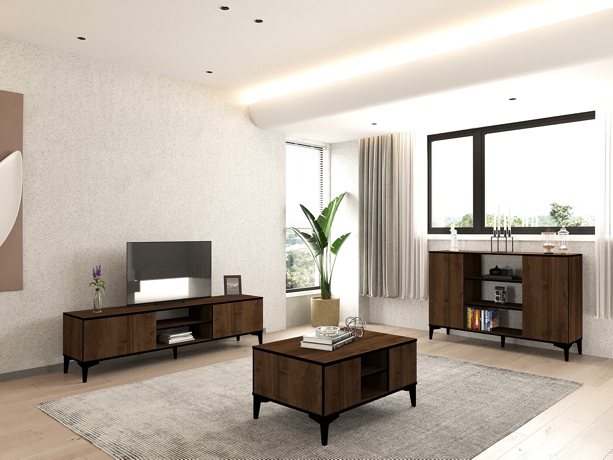 Mesa de Centro – 90 cm x 45 cm x 60 cm – Nogueira e Preto – Painel de partículas