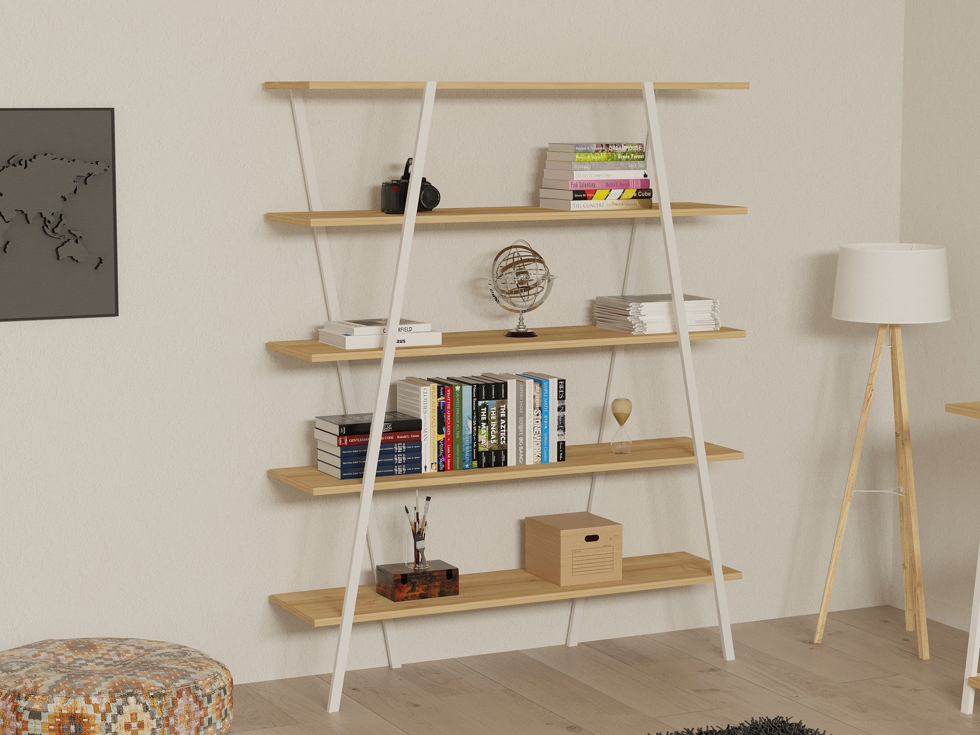 Estante de livros – 120 cm x 150 cm x 35,6 cm – Safira e Branco – Painel de partículas revestido a melamina