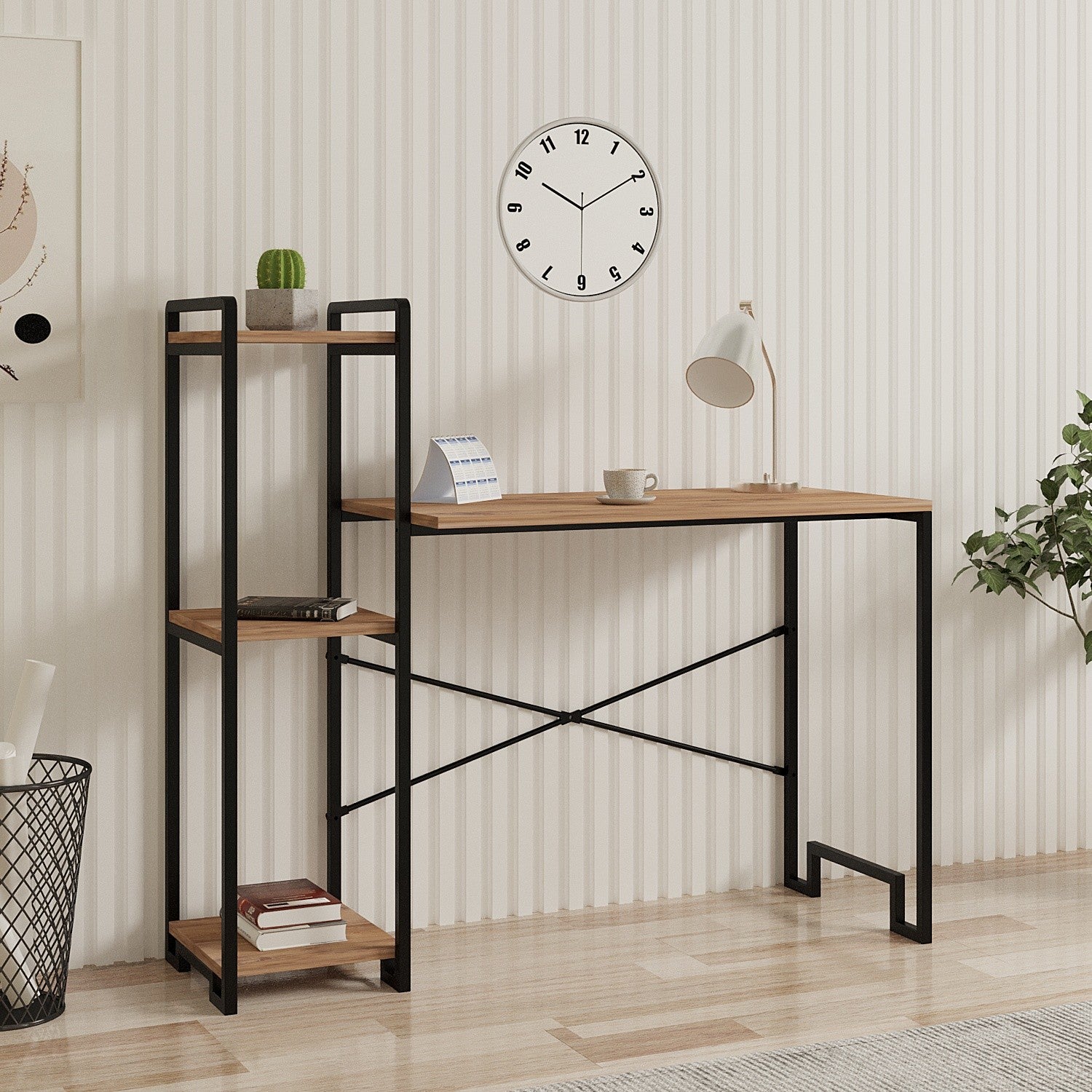 Secretária de Estudo – 45 cm x 120 cm x 108 cm – Preto e Pinho Atlântico – Melamina e Metal