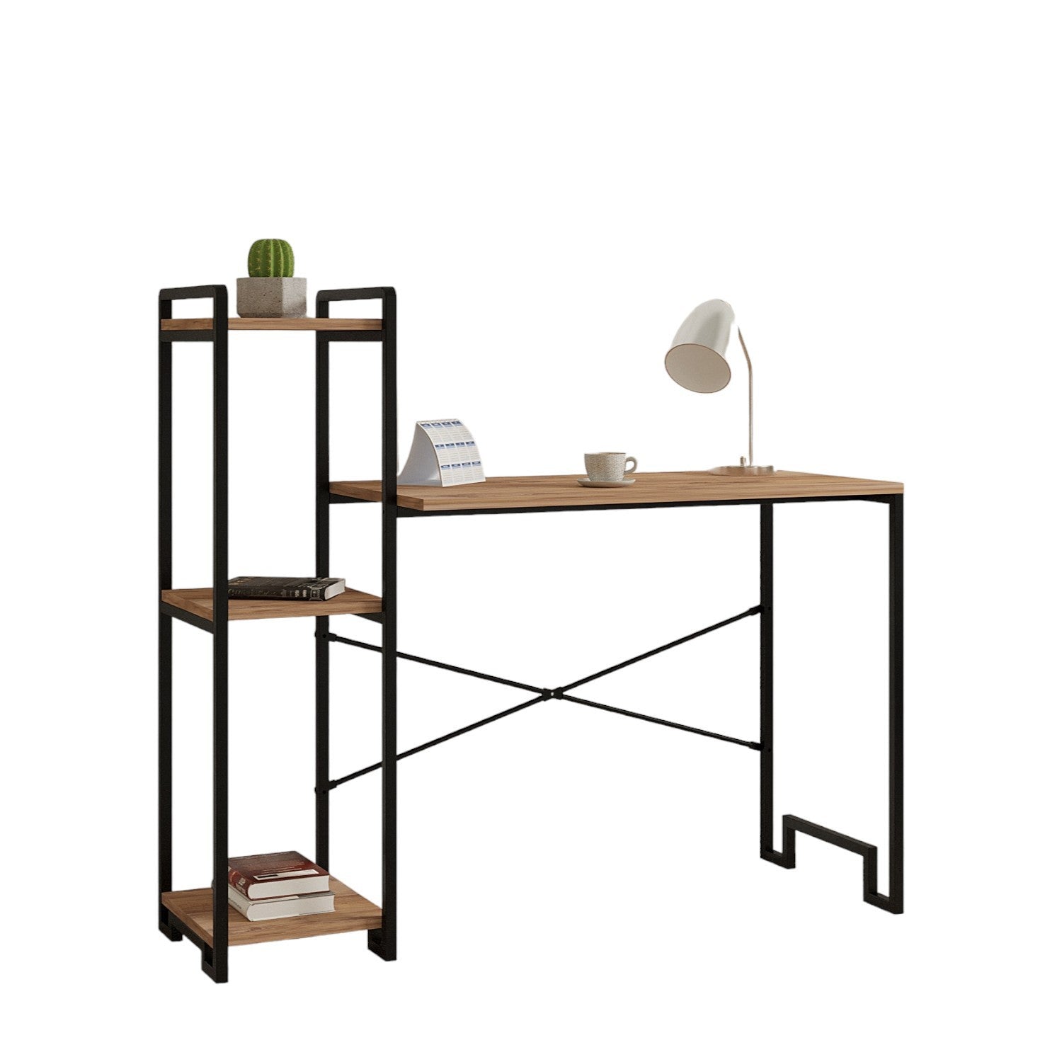 Secretária de Estudo – 45 cm x 120 cm x 108 cm – Preto e Pinho Atlântico – Melamina e Metal