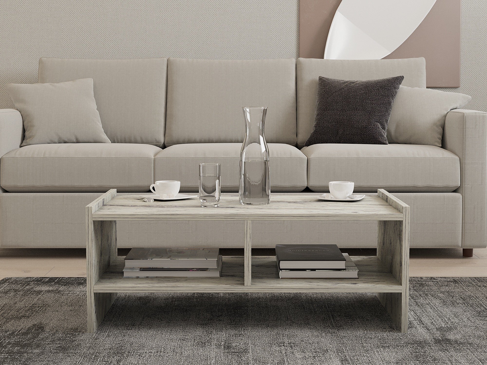 Mesa de Centro – 90cm x 35cm x 50cm – Mármore Freesia – Painéis de partículas revestidos a melamina