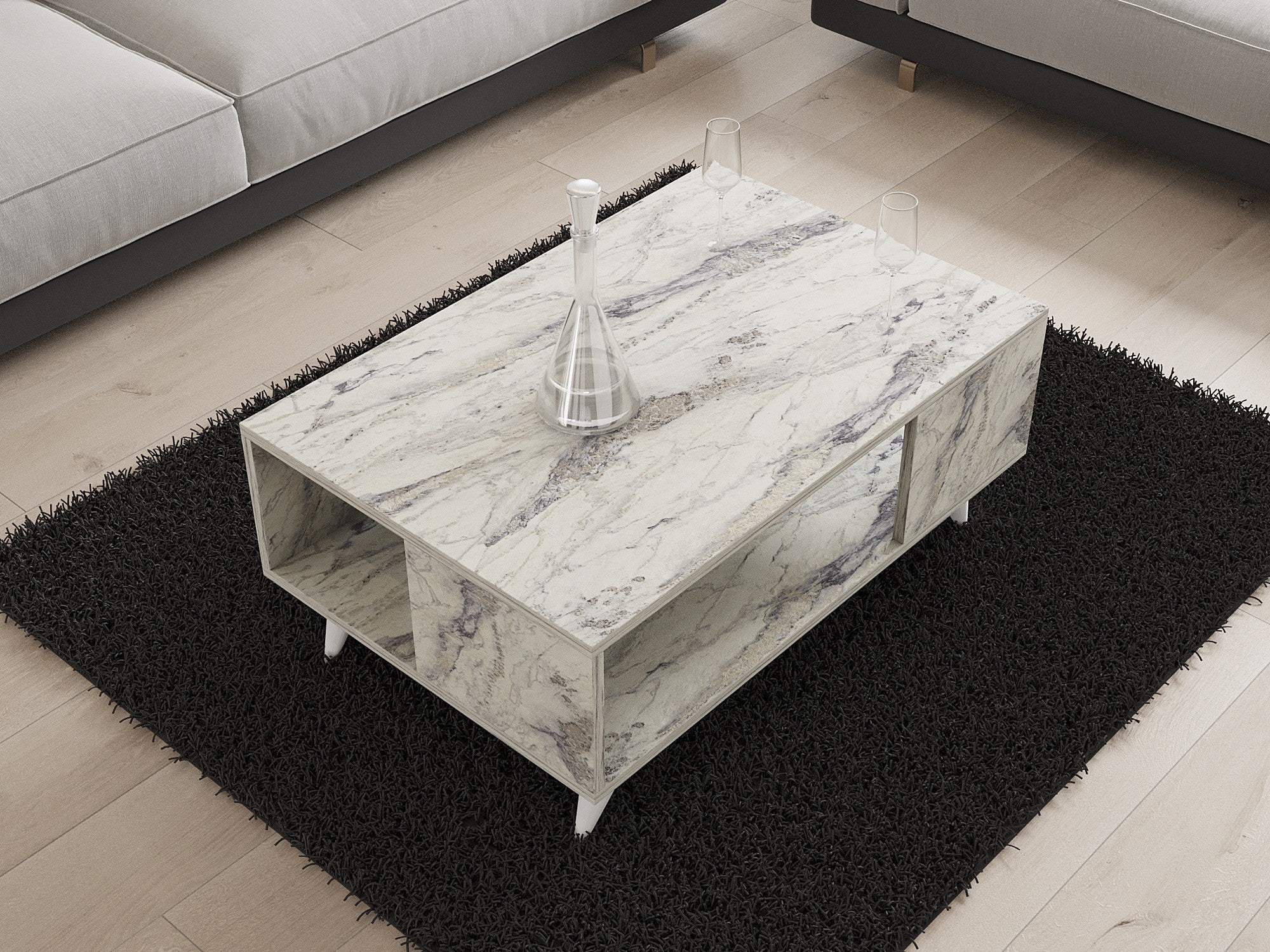 Mesa de Centro – 90 cm x 39,5 cm x 60 cm – Mármore Freésia – Painéis de partículas revestidos a melamina