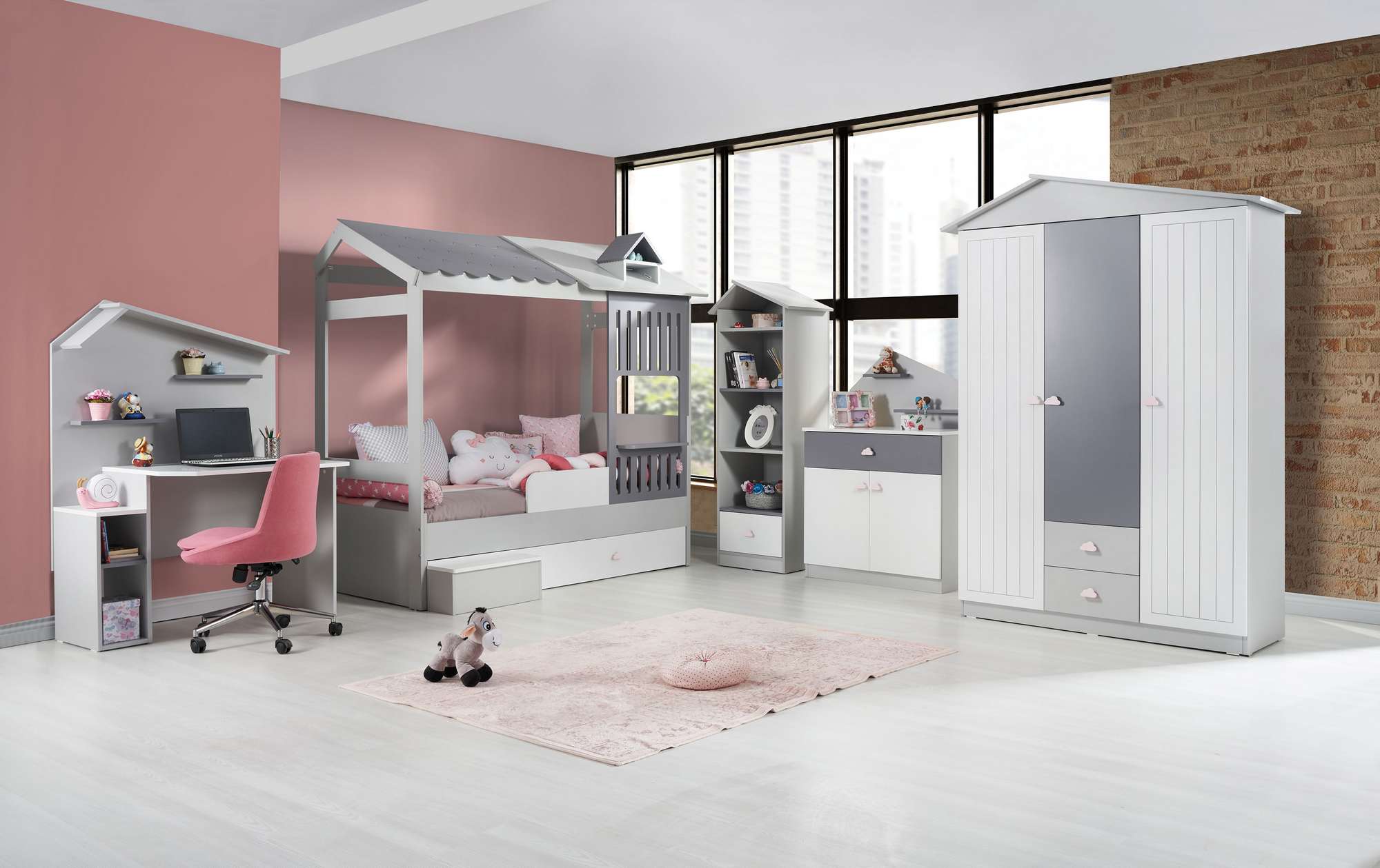 Secretária de Estudo – 112cm x 149cm x 62cm – Cinza – MDF