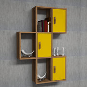 Prateleira de Parede – 50 x 112,6 x 20 cm – Nogueira e Amarelo – Painel de Partículas revestido a Melamina