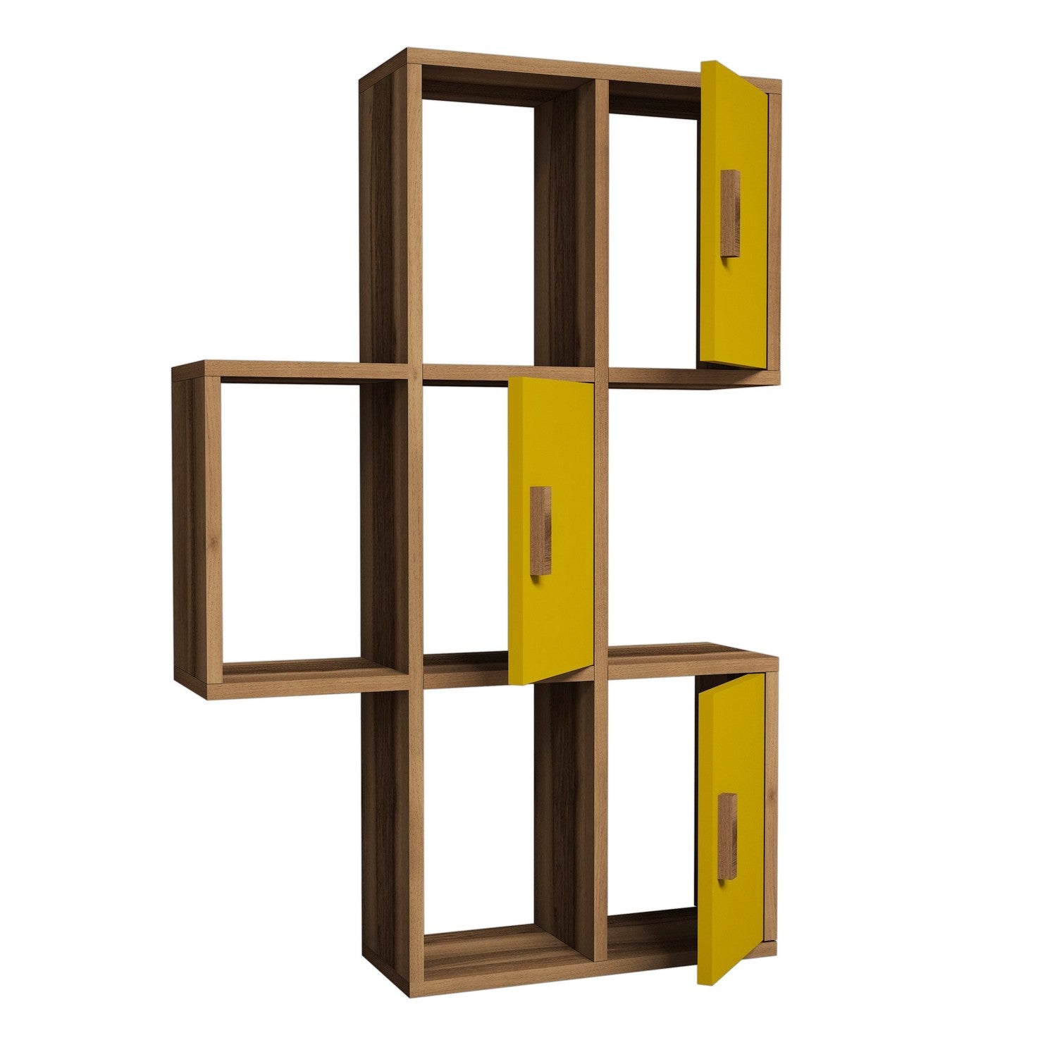 Prateleira de Parede – 50 x 112,6 x 20 cm – Nogueira e Amarelo – Painel de Partículas revestido a Melamina