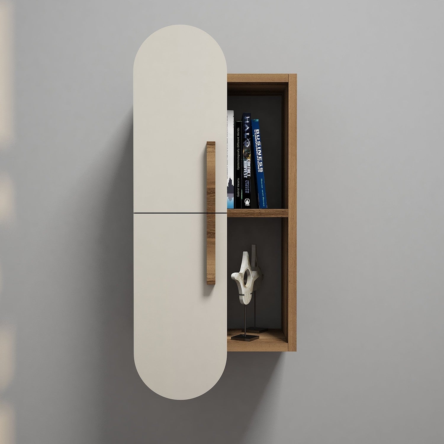 Prateleira de parede moderna – 35 x 60 x 22 cm – Nogueira e Creme – Painel de partículas revestido a melamina