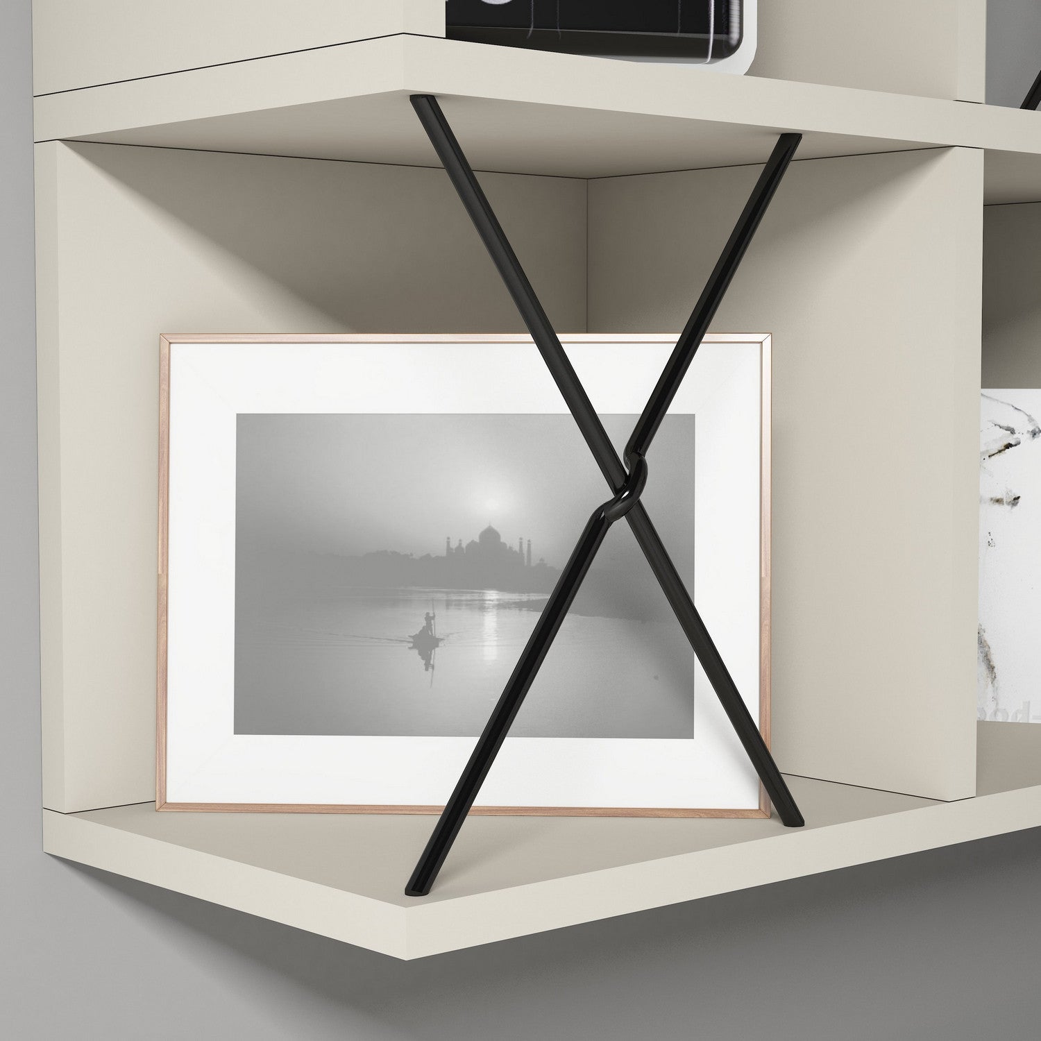 Prateleira de parede moderna – 60 x 60 x 24 cm – creme e preta – painel de partículas revestido de melamina