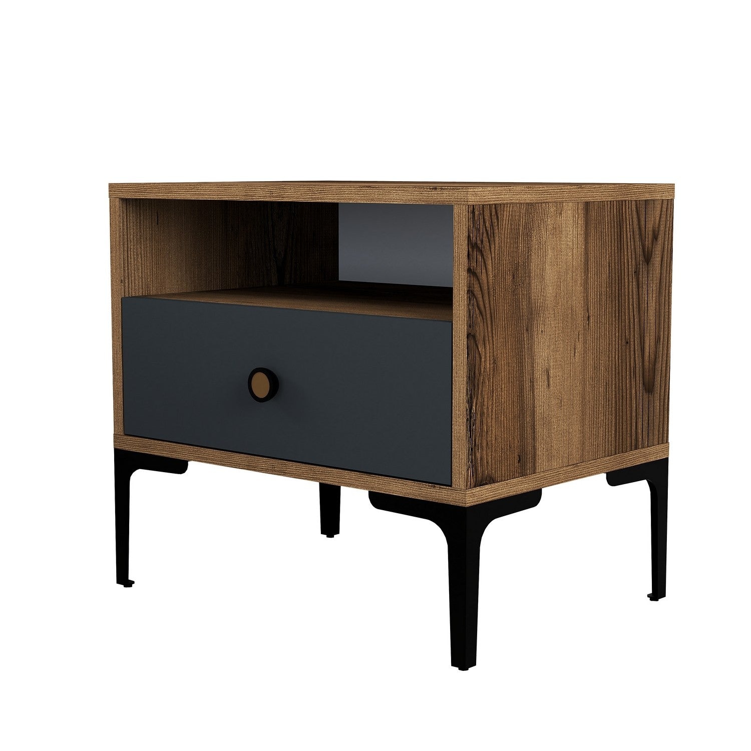 Mesa de Cabeceira Moderna – 56 x 50,8 x 40 cm – Nogueira e Antracite – Melamina