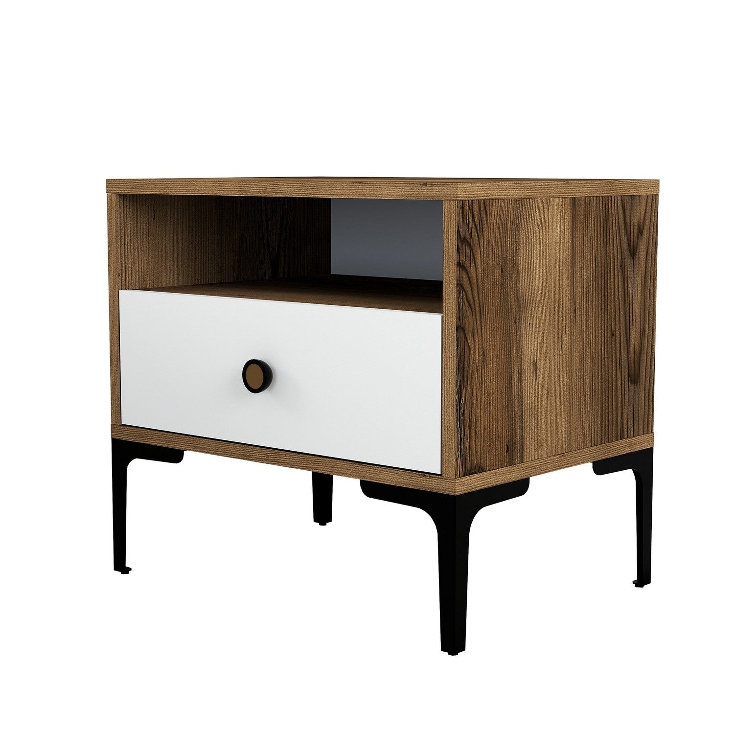 Mesa de cabeceira moderna – 56 x 50,8 x 40 cm – Nogueira e Branco – Melamina