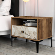 Mesa de cabeceira moderna – 56 x 50,8 x 40 cm – nogueira e branco – painel de partículas revestido a melamina