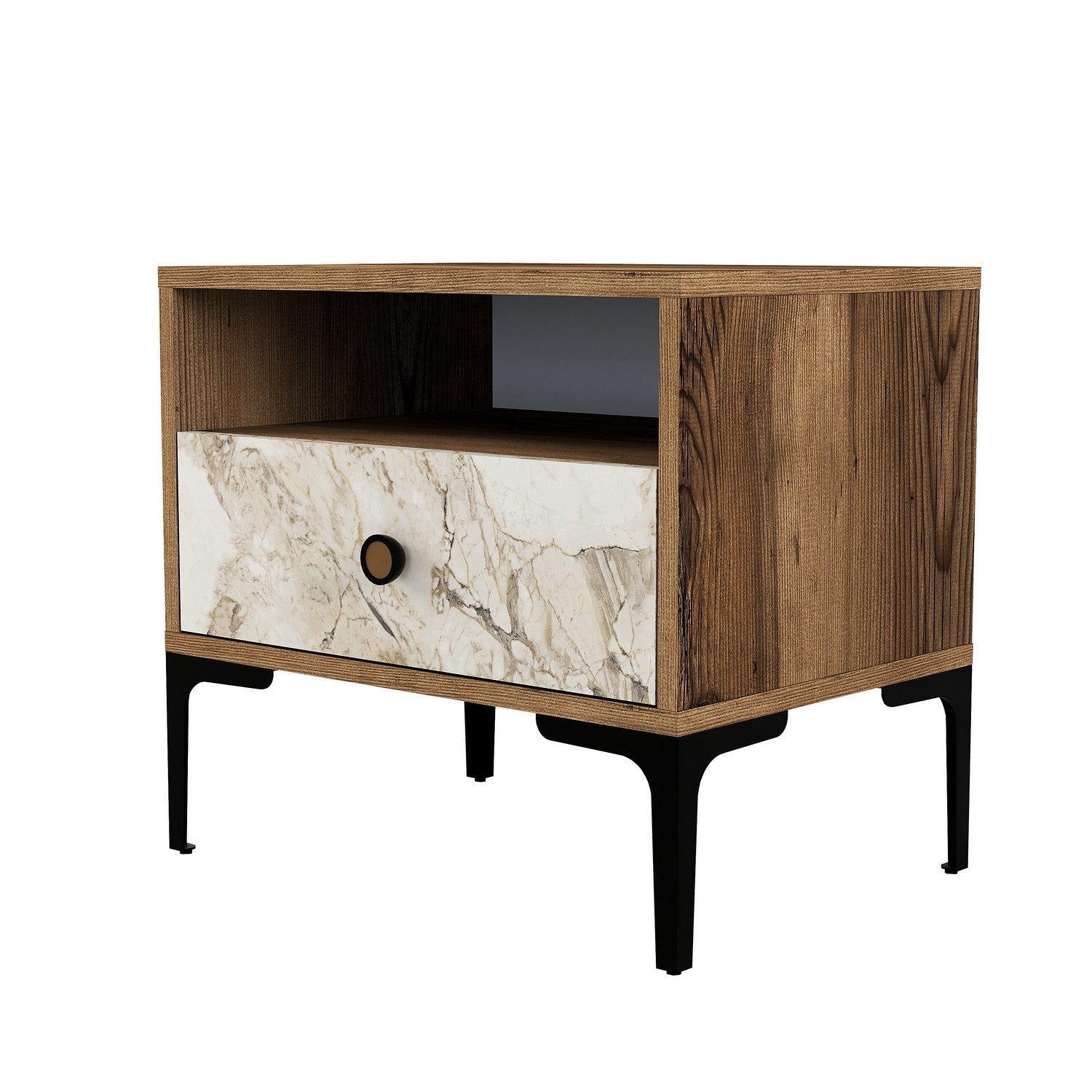 Mesa de cabeceira moderna – 56 x 50,8 x 40 cm – nogueira e branco – painel de partículas revestido a melamina