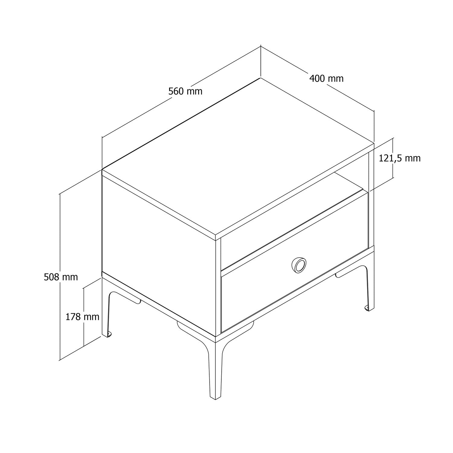 Mesa de Cabeceira Moderna – 56 x 50,8 x 40 cm – Nogueira – Painéis de Partículas revestidos a Melamina