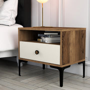 Mesa de cabeceira moderna – 56 x 50,8 x 40 cm – Nogueira e creme – Painel de partículas revestido a melamina