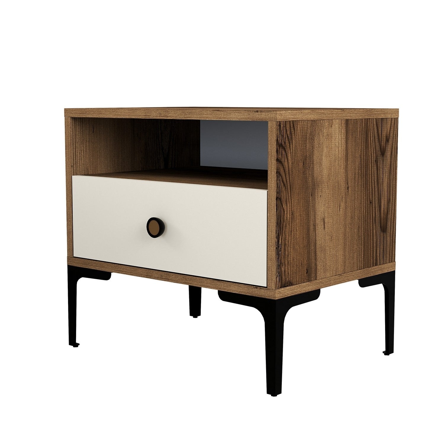 Mesa de cabeceira moderna – 56 x 50,8 x 40 cm – Nogueira e creme – Painel de partículas revestido a melamina