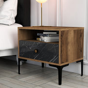 Mesa de Cabeceira Moderna – 56 x 50,8 x 40 cm – Nogueira e Preto – Painel de Partículas