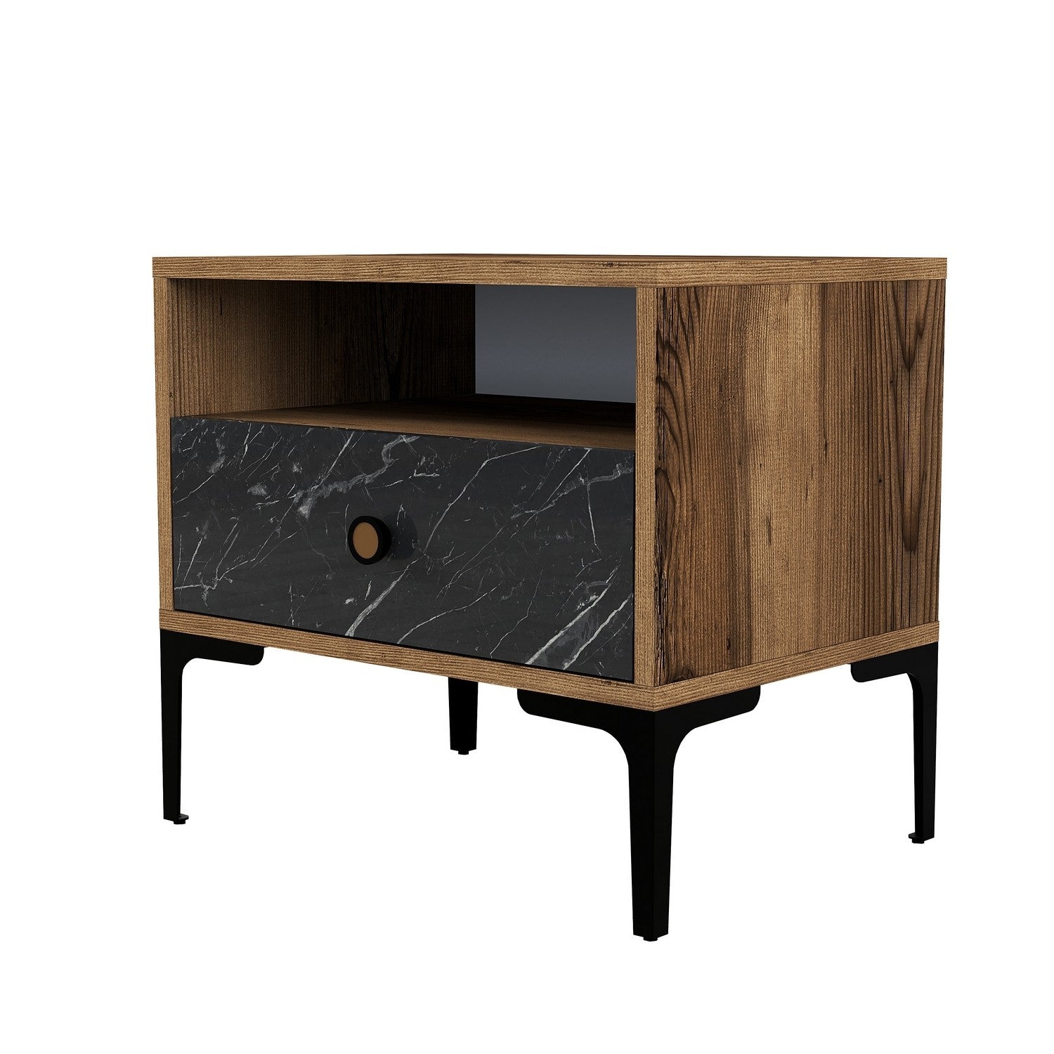 Mesa de Cabeceira Moderna – 56 x 50,8 x 40 cm – Nogueira e Preto – Painel de Partículas