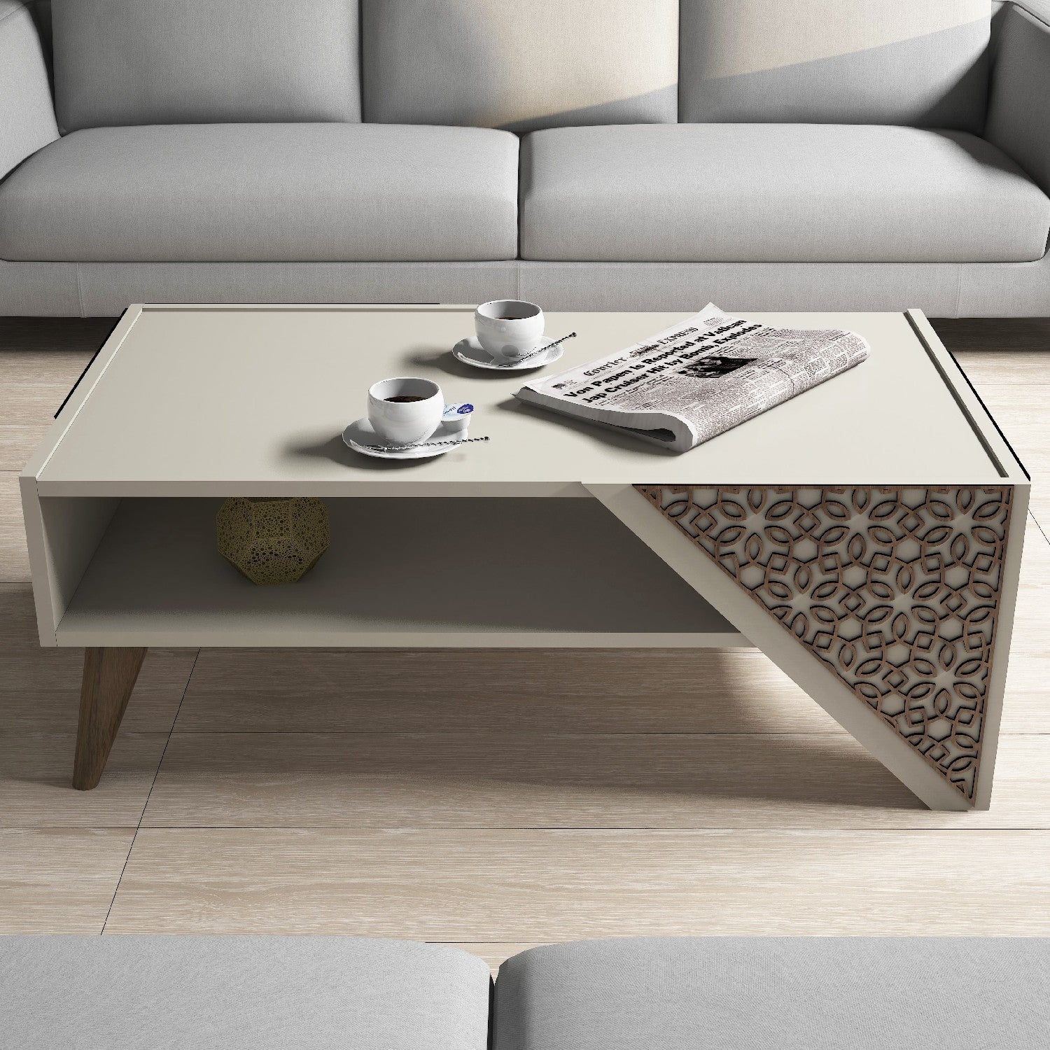 Mesa de Centro Moderna – 105 x 58 x 40 cm – Cor Creme – Painel de Partículas Revestido a Melamina