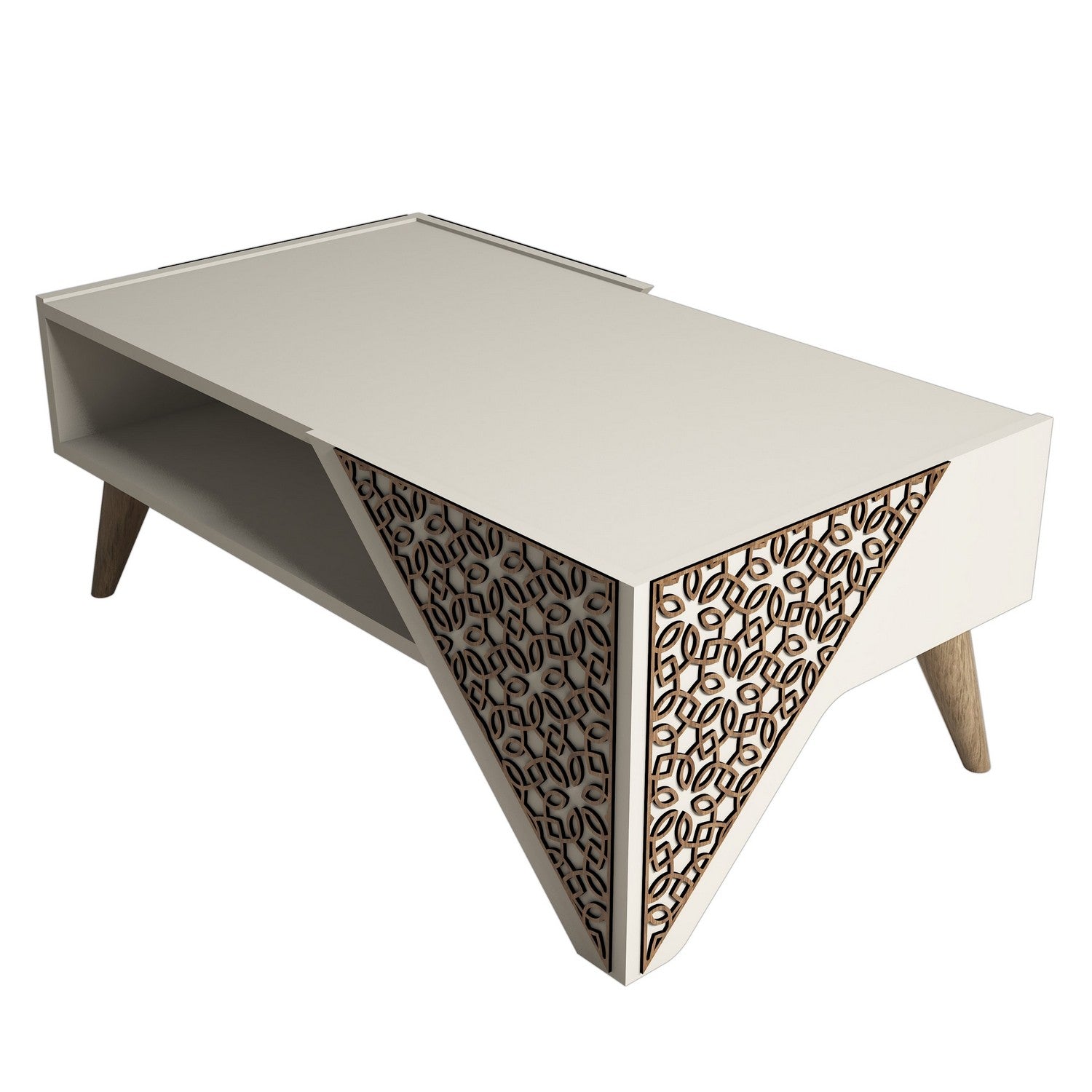 Mesa de Centro Moderna – 105 x 58 x 40 cm – Cor Creme – Painel de Partículas Revestido a Melamina
