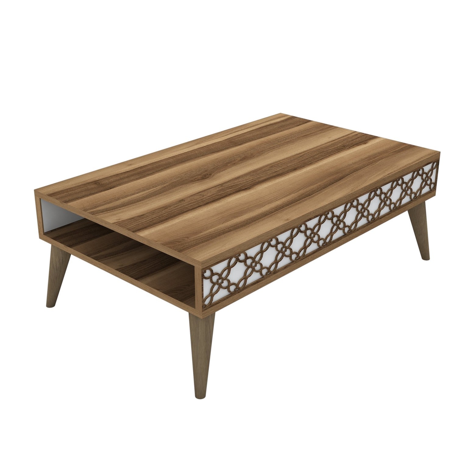 Mesa de Centro Moderna – 105 x 60 x 36,6 cm – Nogueira e Branco – Painel de Partículas revestido a Melamina