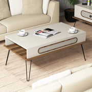 Mesa de Centro Moderna – 105 x 56 x 45,8 cm – Cor Creme – Painel de Partículas Revestido a Melamina