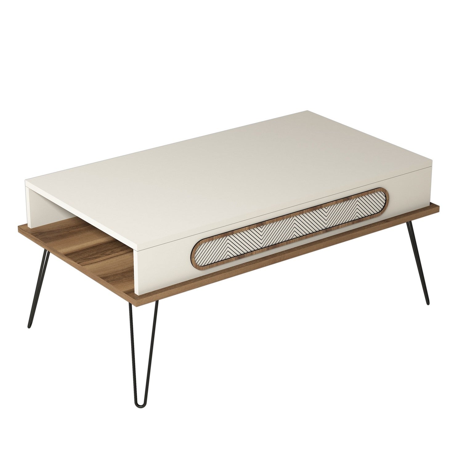 Mesa de Centro Moderna – 105 x 56 x 45,8 cm – Cor Creme – Painel de Partículas Revestido a Melamina