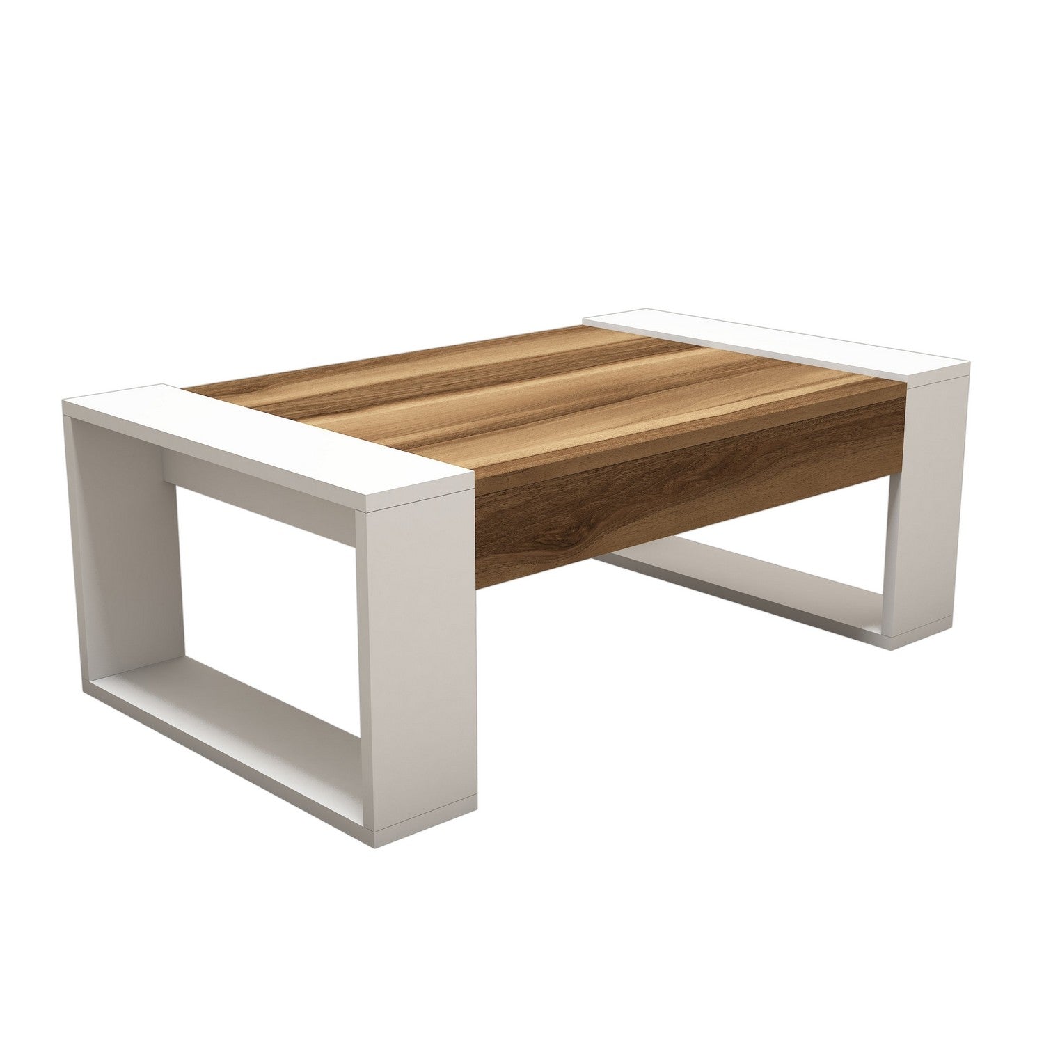 Mesa de Centro Moderna – 102 x 60 x 37,6 cm – Nogueira e Branco – Melamina