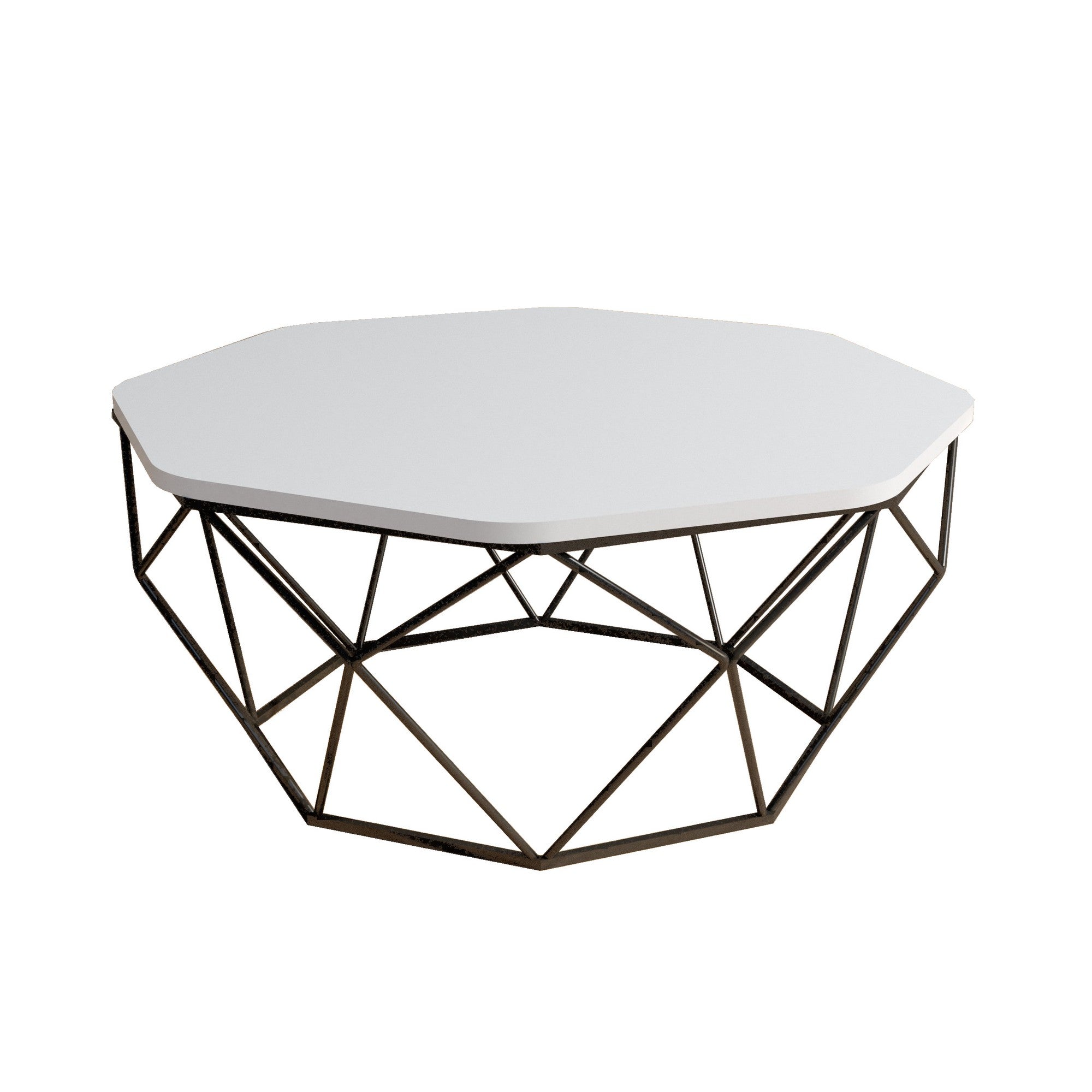 Mesa de Centro – 90 x 90 x 38 cm – Branca – Painel de Partículas e Metal