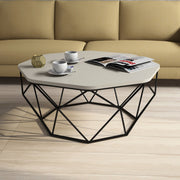 Mesa de Centro Moderna – 90 x 90 x 38 cm – Creme – Painel de Partículas e Metal
