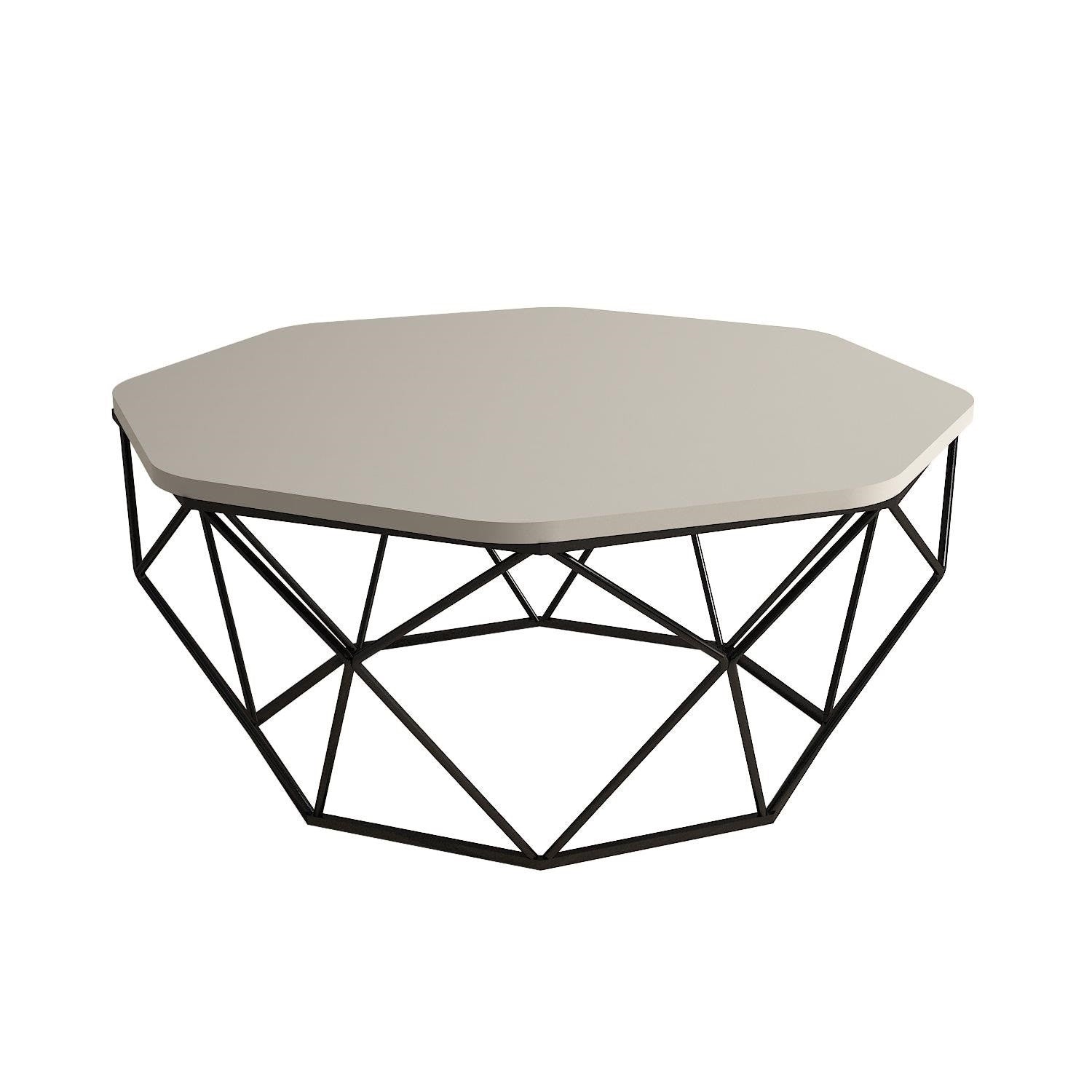 Mesa de Centro Moderna – 90 x 90 x 38 cm – Creme – Painel de Partículas e Metal