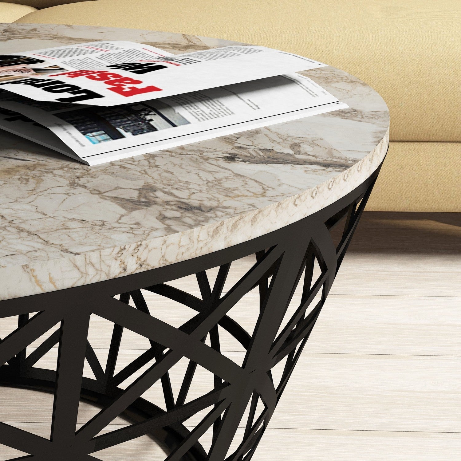 Mesa de Centro – 90 x 38 x 90 cm – Branca – Painel de Partículas e Metal