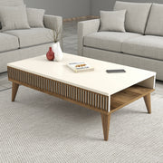 Mesa de Centro Elegante – 105 x 60 x 34,6 cm – Creme e Nogueira – Melamina