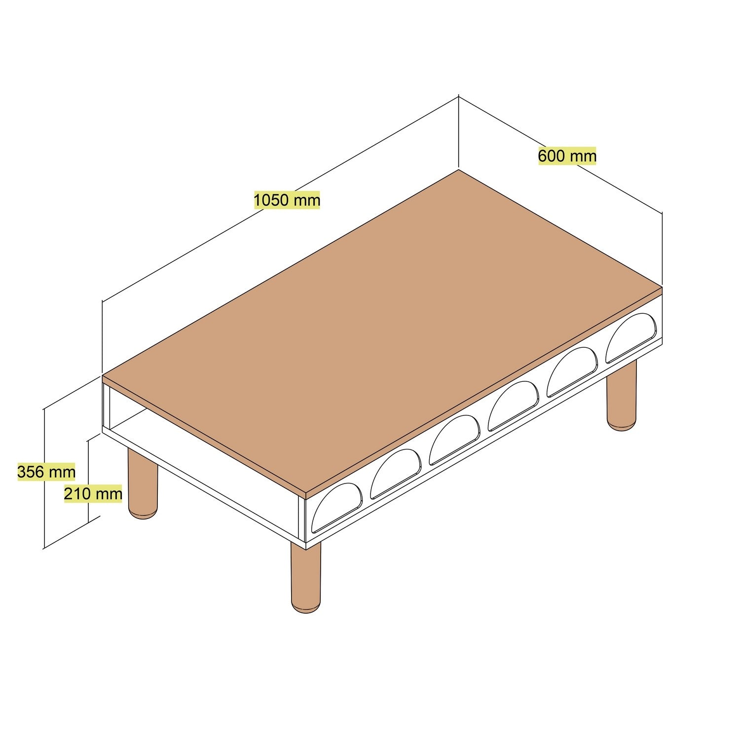 Mesa de Centro – 180cm x 35.6cm x 60cm – Creme – Painéis de Partículas Revestidos a Melamina