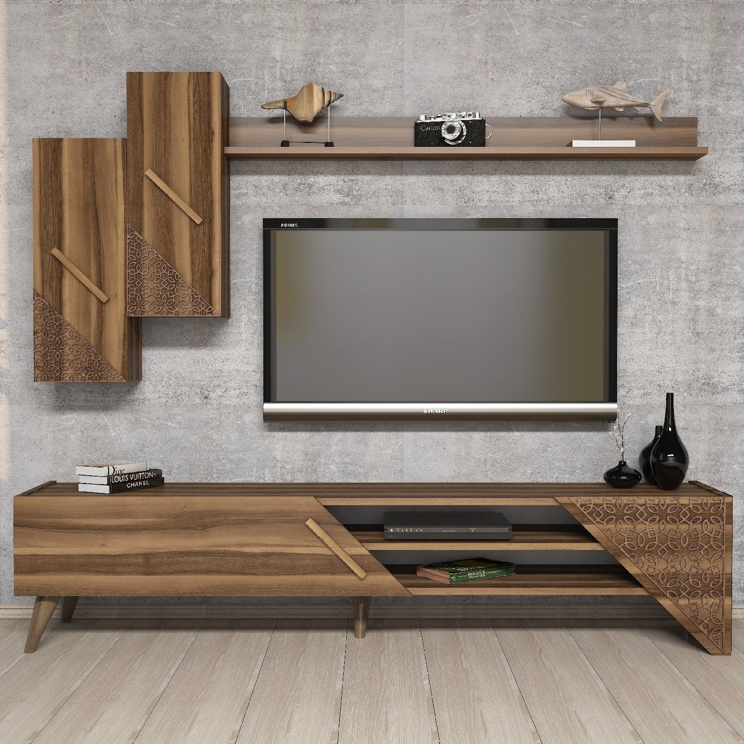 Móvel de TV moderno – 180 cm – nogueira – melamina
