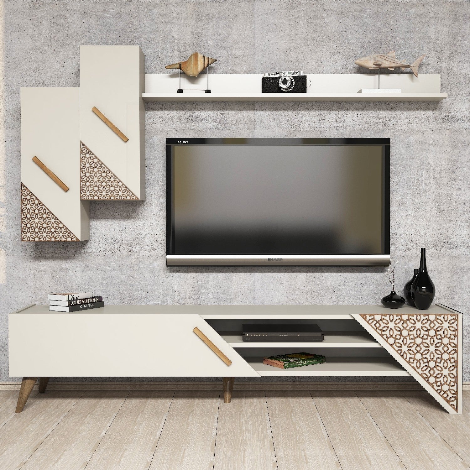Móvel de TV moderno – 180 cm – creme – melamina