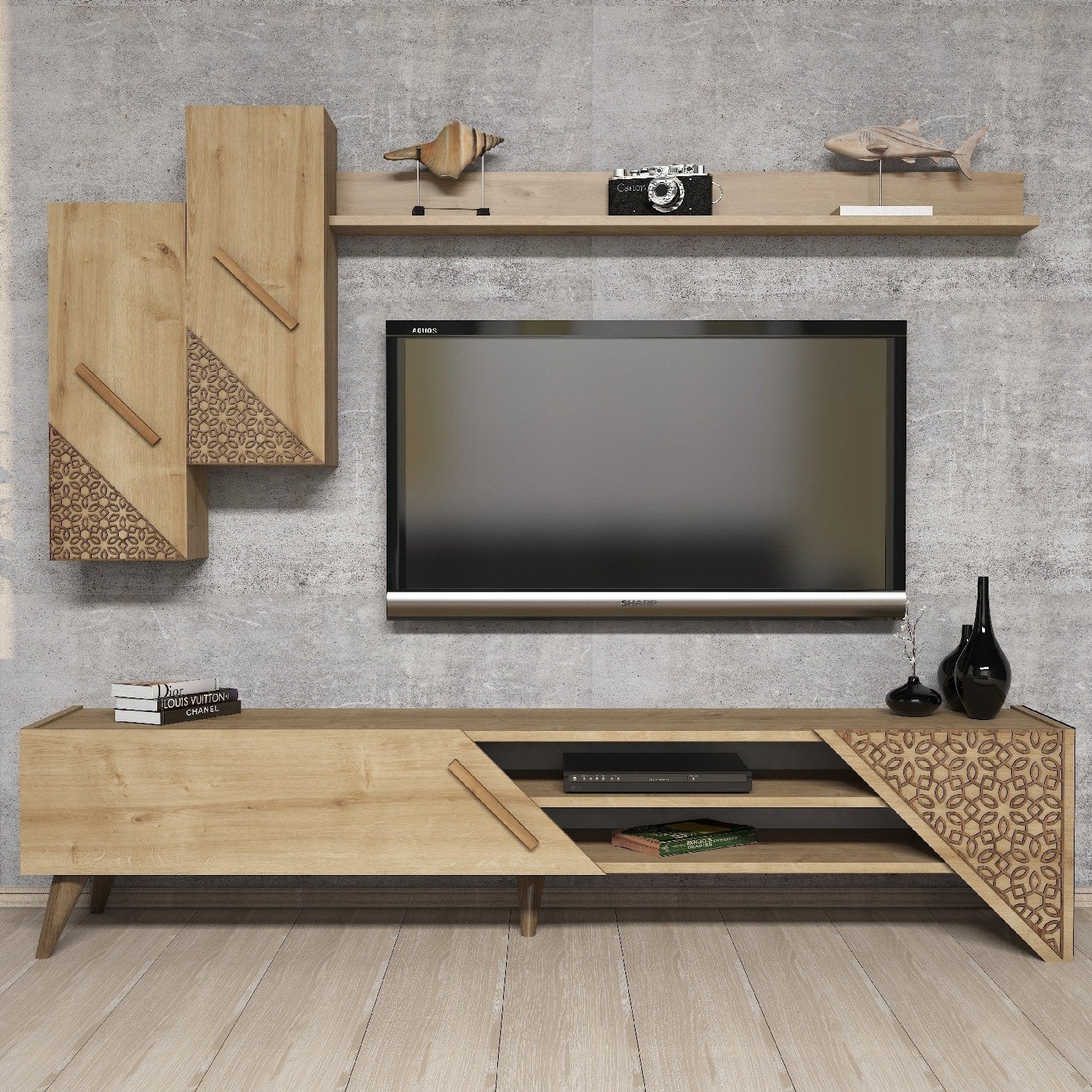 Móvel de TV moderno em melamina – 180 cm – Carvalho