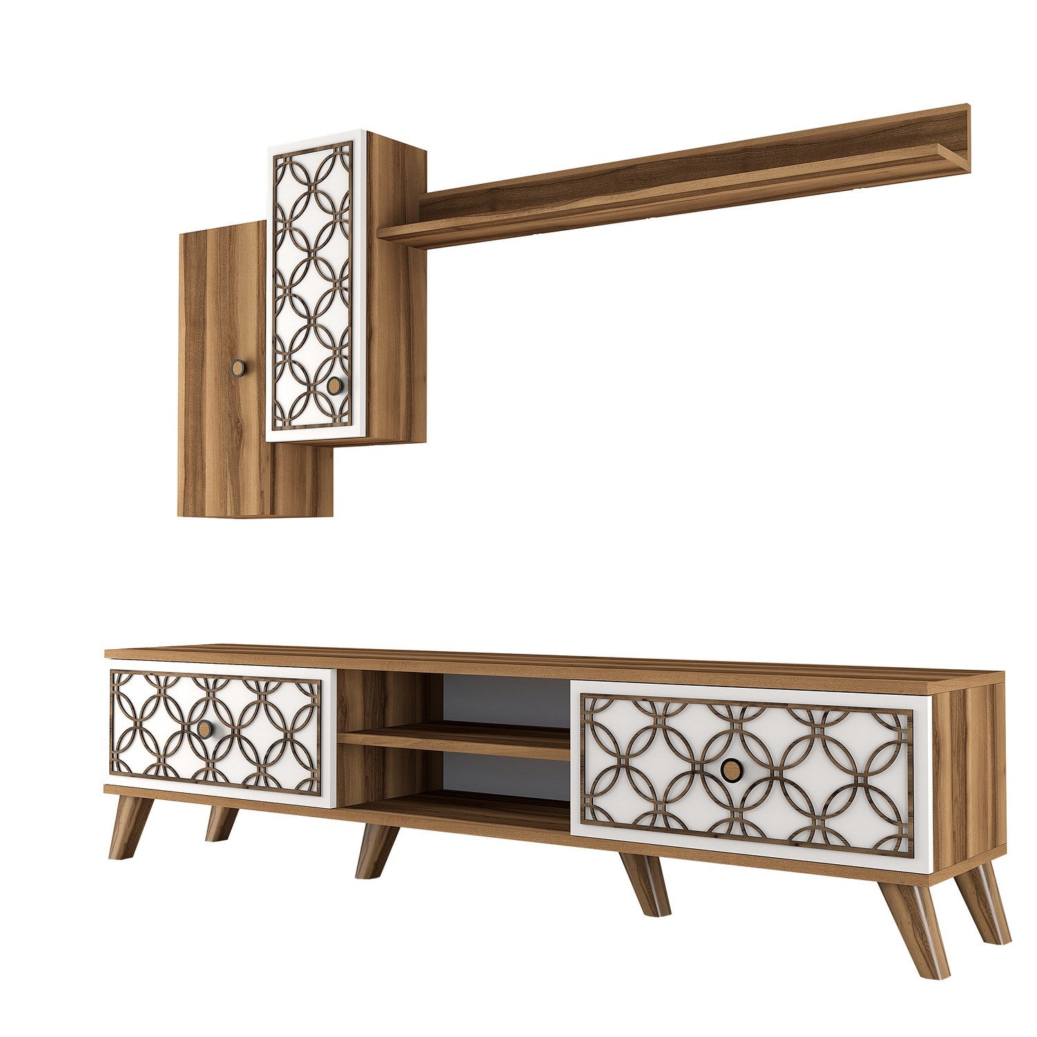 Móvel de TV moderno – 180 x 44 x 35 cm – Nogueira e Branca – Melamina
