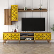 Móvel de TV – 180x44x35 cm – Noz e Amarelo – Melamina