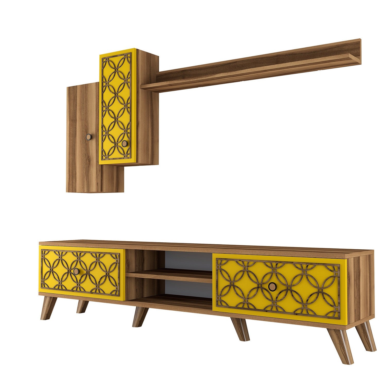 Móvel de TV – 180x44x35 cm – Noz e Amarelo – Melamina