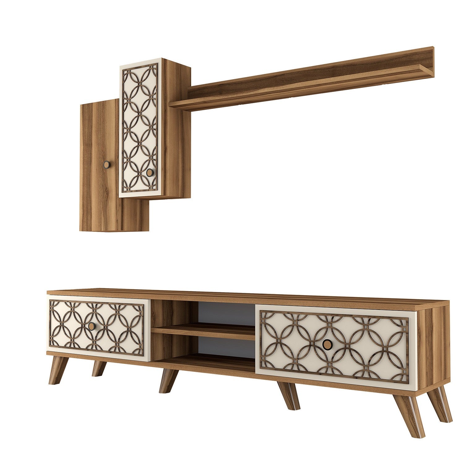 Móvel de TV moderno – 180 x 44 x 35 cm – Noz e Creme – MDF revestido em melamina