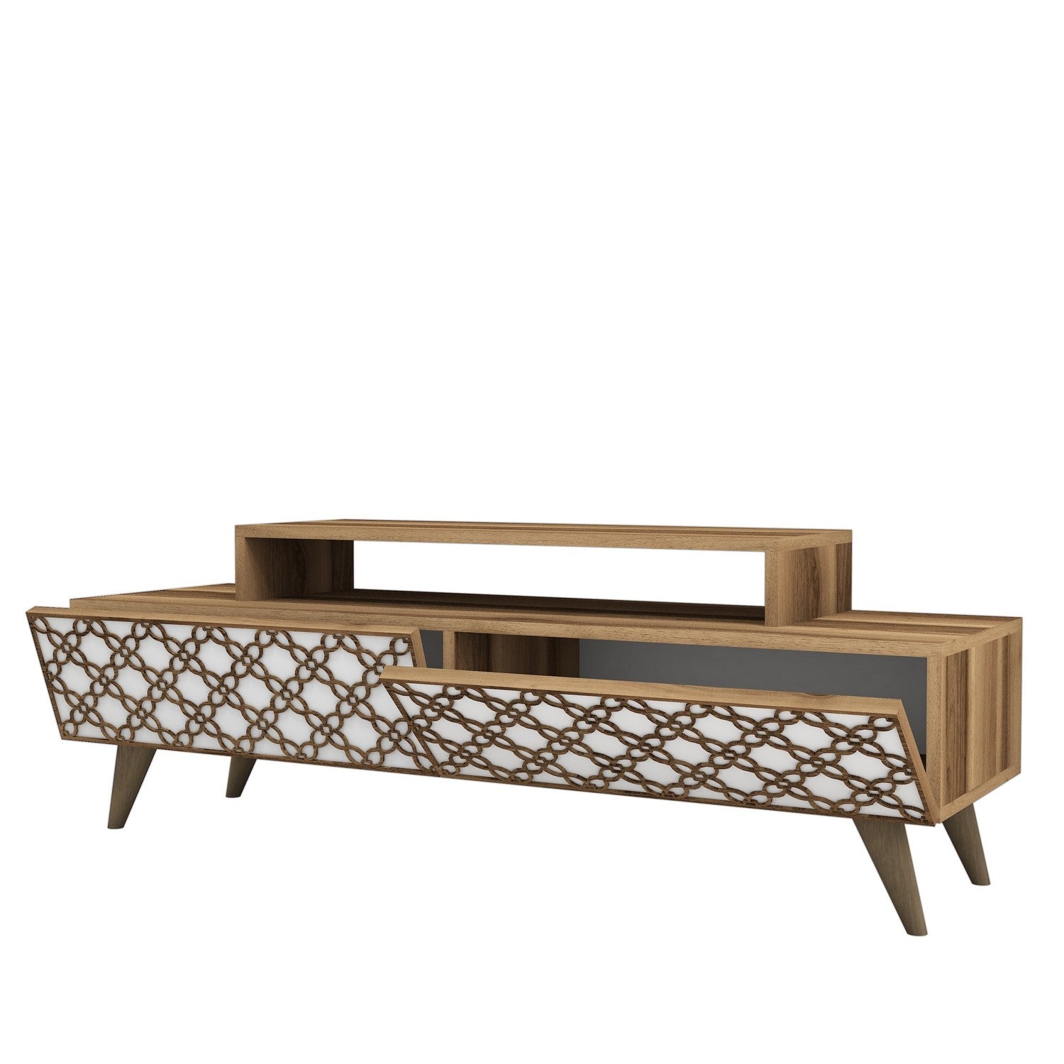 Móvel de TV moderno – 140 cm – Nogueira e Branco – Painel de partículas