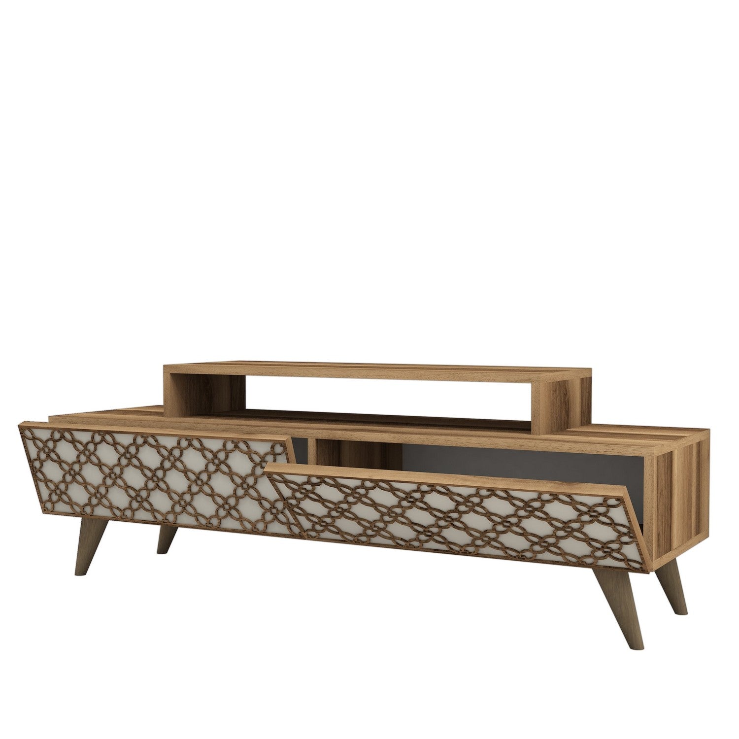 Móvel de TV moderno – 140 cm – Nogueira e creme – Painel de partículas revestido a melamina