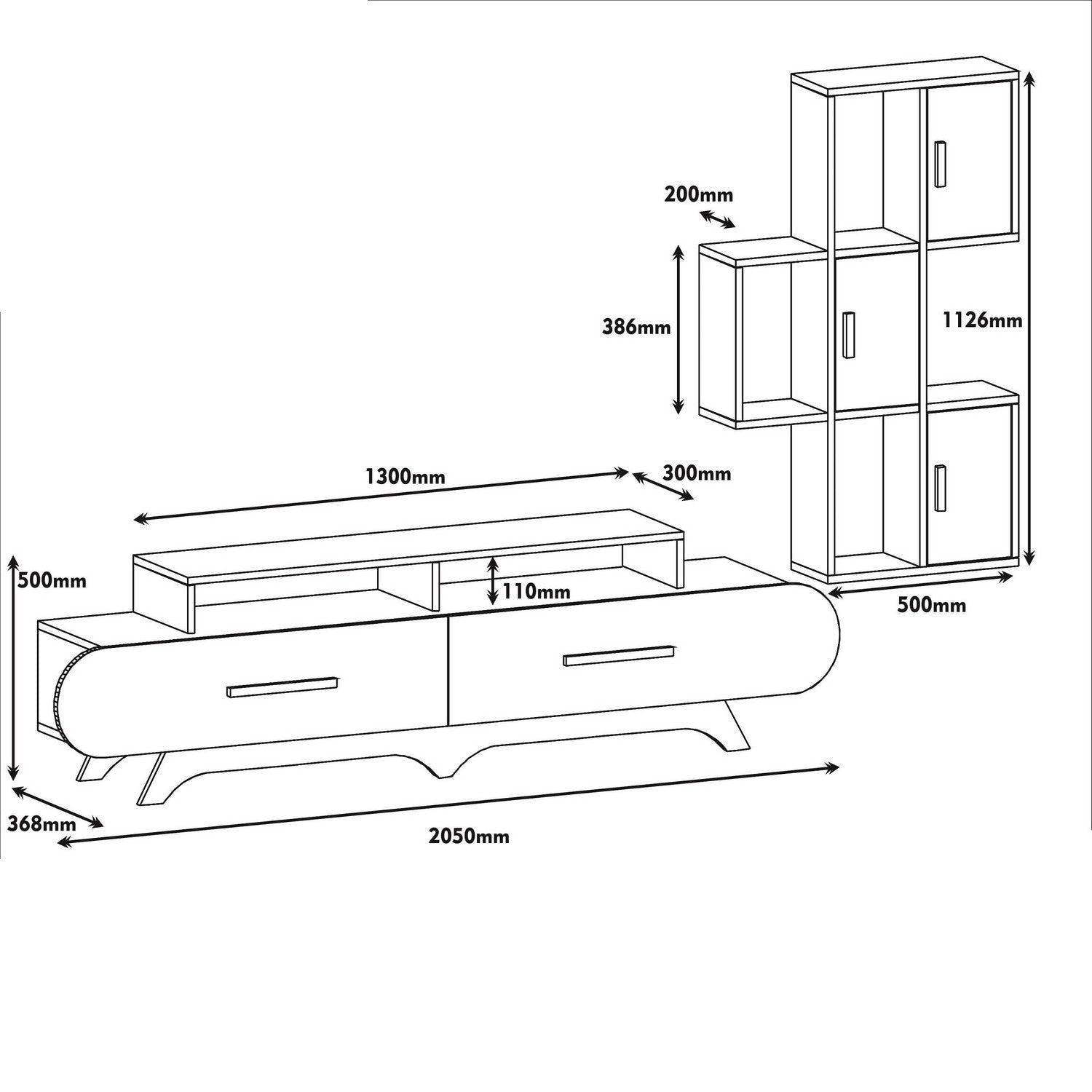 Móvel de TV moderno – 205 cm – nogueira e branco – painel de partículas revestido a melamina