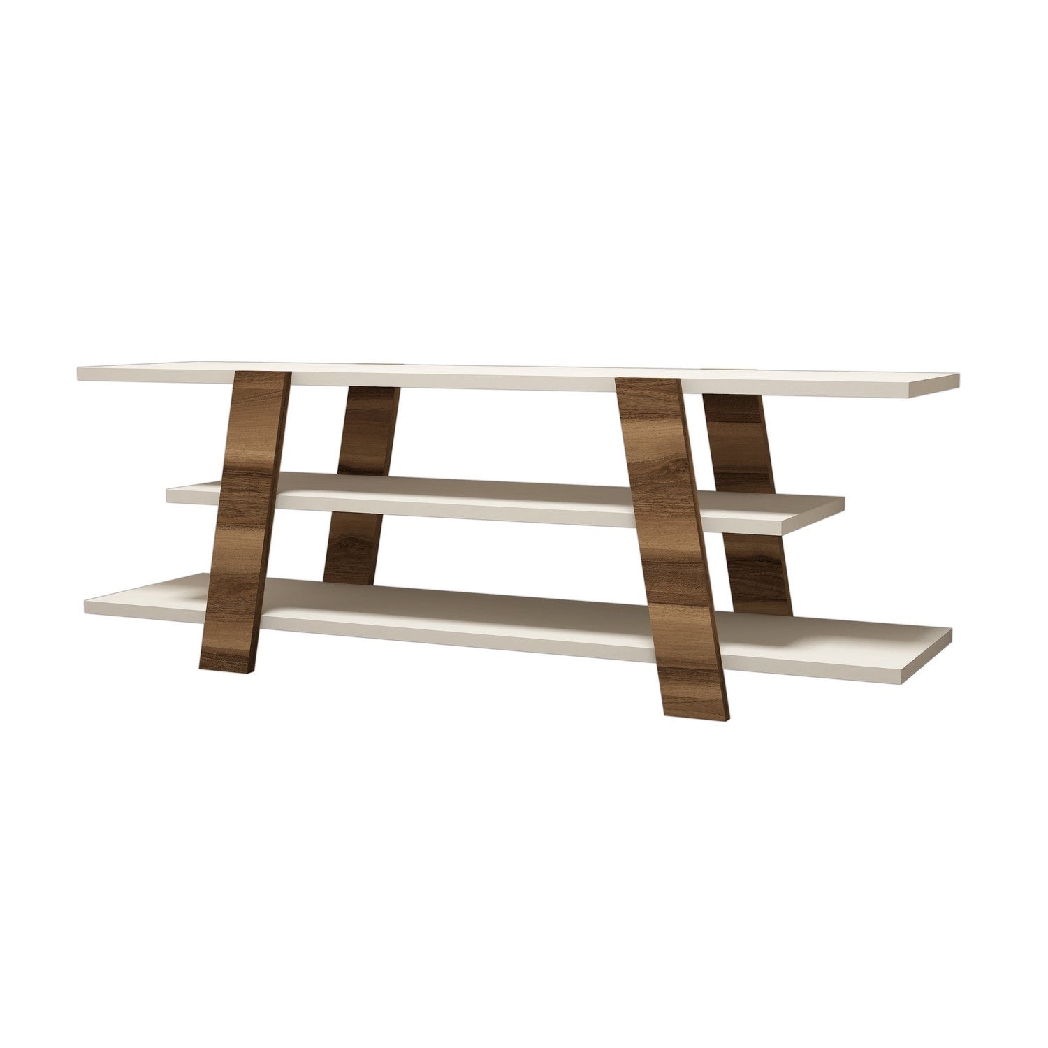 Móvel de TV moderno – 120 x 42 x 33,6 cm – Nogueira e Creme – Painéis de partículas revestidos a melamina