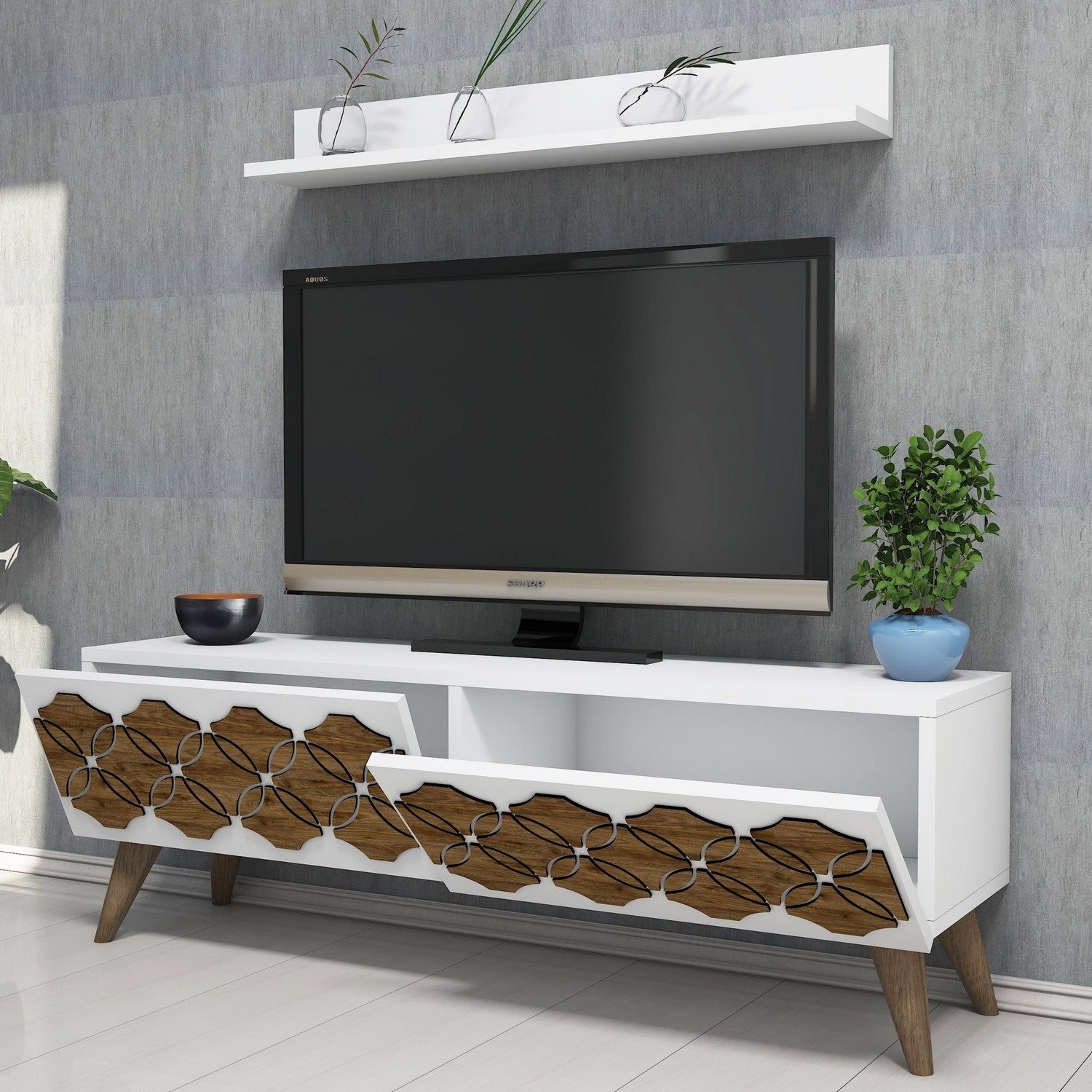 Móvel de TV moderno – 120 cm – Branco – Painel de partículas 100% revestido em melamina