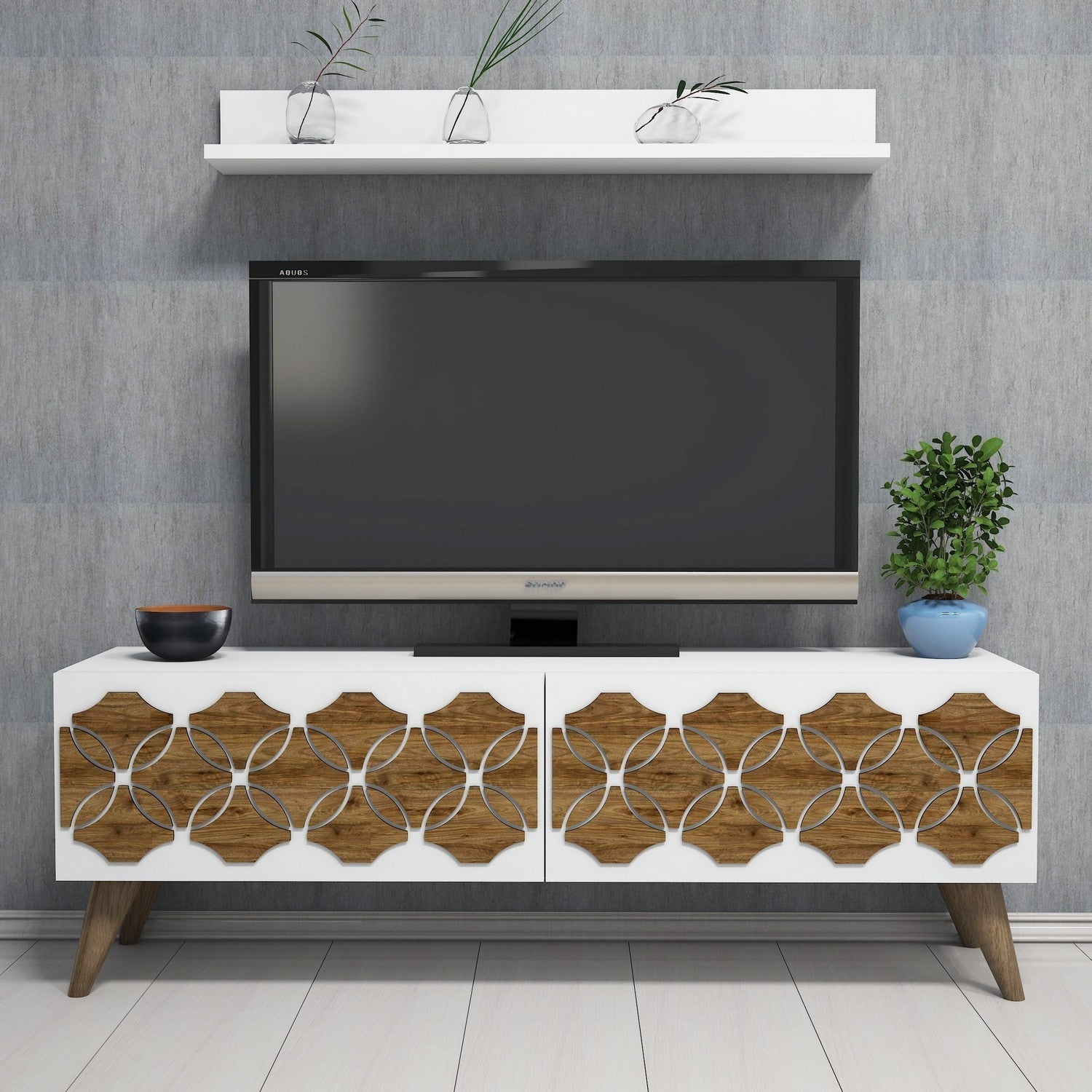Móvel de TV moderno – 120 cm – Branco – Painel de partículas 100% revestido em melamina