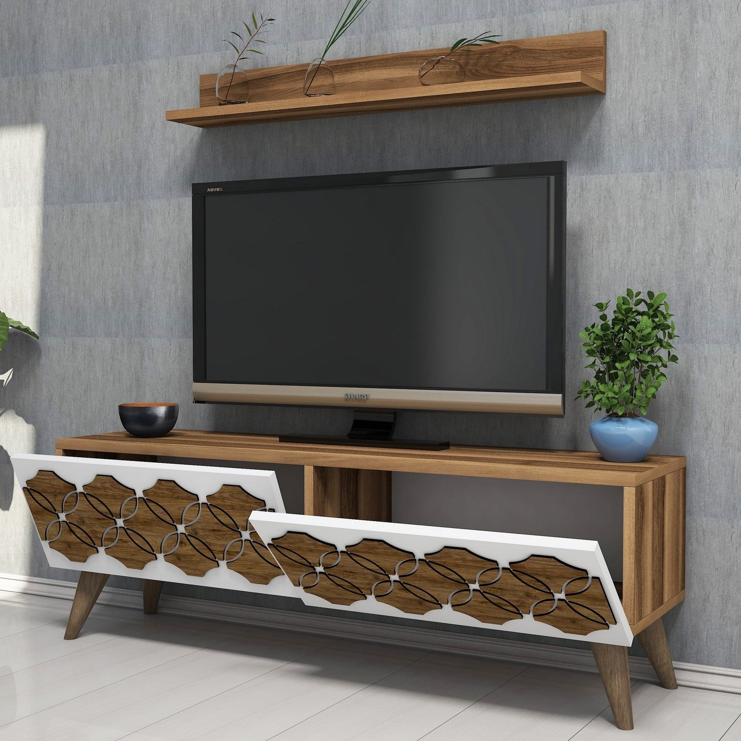Móvel de TV moderno – 120 cm – nogueira – painel de partículas revestido em melamina