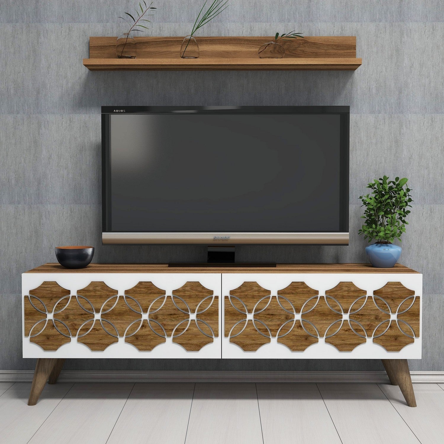 Móvel de TV moderno – 120 cm – nogueira – painel de partículas revestido em melamina