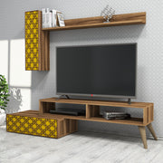 Móvel de TV – 150 cm – Nogueira e Amarelo – 100% melamina
