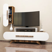 Móvel de TV moderno – 145 cm – nogueira e branco – painel de partículas revestido de melamina