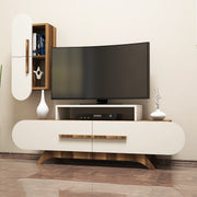 Móvel de TV moderno com prateleira de parede – 145 x 49,8 x 36,8 cm – Nogal e creme – Melamina